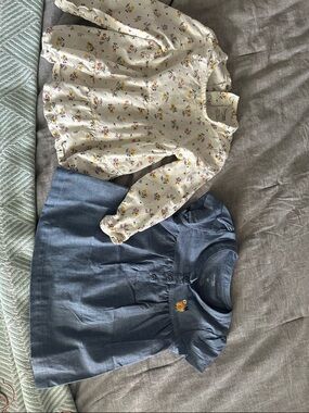 simple Joys Cream Floral Ruffle-Trim Blouse and chambray top for Kids